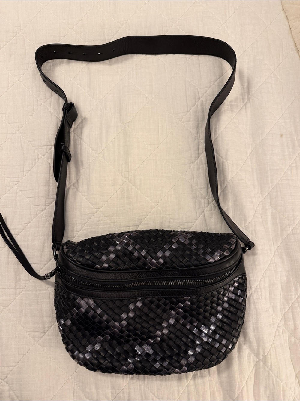 HOBO Black Woven Leather Crossbody Bag